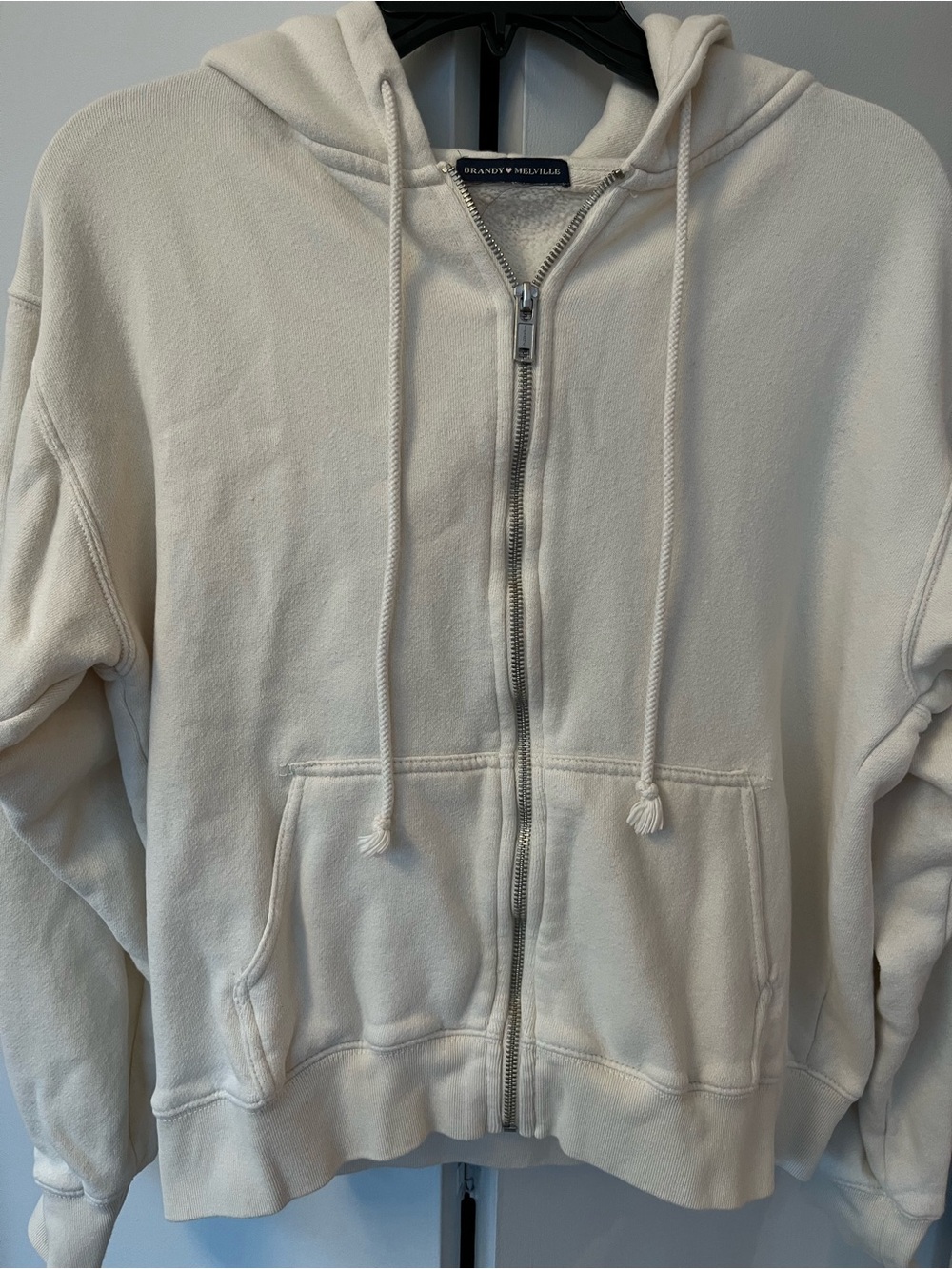 Brandy Melville Christy Zip Hoodie with Silver Hardware-One size-Cream